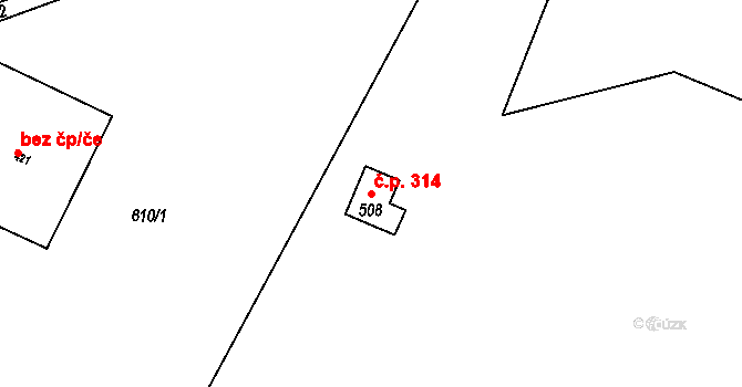 Cínovec 314, Dubí na parcele st. 508 v KÚ Cínovec, Katastrální mapa