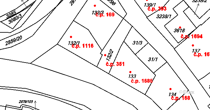 Bystřice pod Hostýnem 351 na parcele st. 132/2 v KÚ Bystřice pod Hostýnem, Katastrální mapa