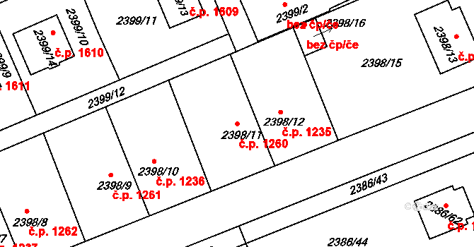 Holešov 1260 na parcele st. 2398/11 v KÚ Holešov, Katastrální mapa