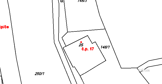 Ladín 17, Konice na parcele st. 25 v KÚ Ladín, Katastrální mapa