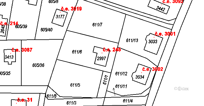 Sezimovo Ústí 245 na parcele st. 2997 v KÚ Sezimovo Ústí, Katastrální mapa