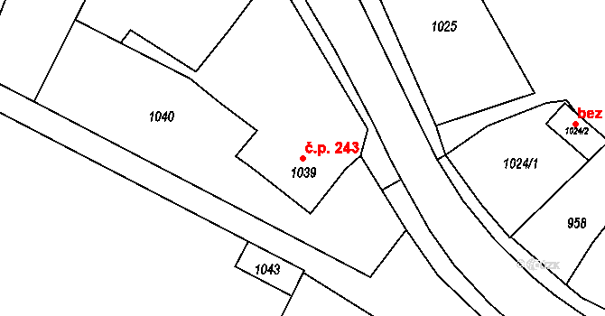 Jaroslavice 243 na parcele st. 1039 v KÚ Jaroslavice, Katastrální mapa