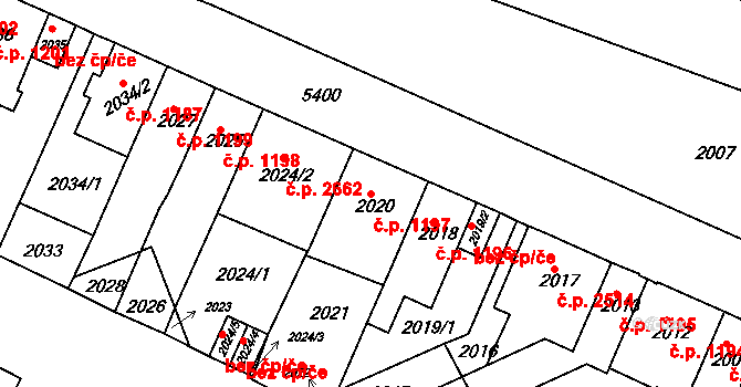 Znojmo 1197 na parcele st. 2020 v KÚ Znojmo-město, Katastrální mapa