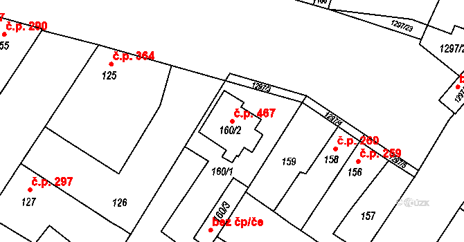Brodek u Přerova 467 na parcele st. 160/2 v KÚ Brodek u Přerova, Katastrální mapa