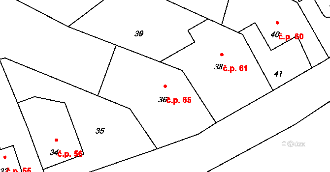 Hluzov 65, Černotín na parcele st. 36 v KÚ Hluzov, Katastrální mapa
