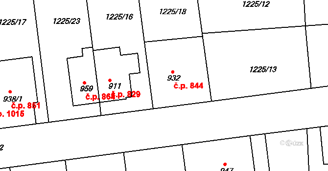 Lipník nad Bečvou I-Město 844, Lipník nad Bečvou na parcele st. 932 v KÚ Lipník nad Bečvou, Katastrální mapa