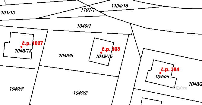 Zruč nad Sázavou 383 na parcele st. 1049/15 v KÚ Zruč nad Sázavou, Katastrální mapa