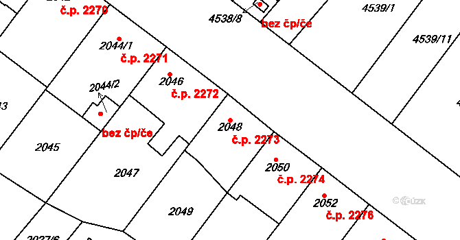 Mělník 2273 na parcele st. 2048/1 v KÚ Mělník, Katastrální mapa