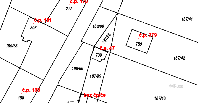 Hleďsebe 1.díl 47, Nelahozeves na parcele st. 739 v KÚ Nelahozeves, Katastrální mapa