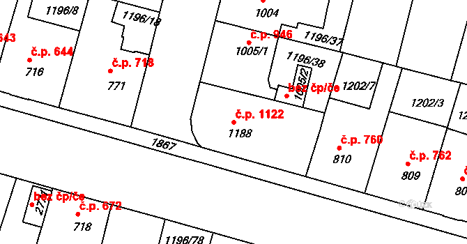 Nymburk 1122 na parcele st. 1188 v KÚ Nymburk, Katastrální mapa