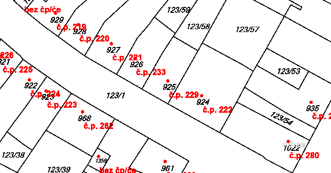Telč-Štěpnice 229, Telč na parcele st. 925 v KÚ Telč, Katastrální mapa