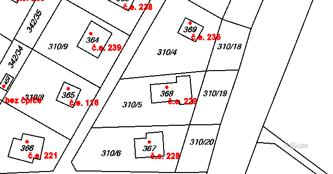 Hostěradice 229, Kamenný Přívoz na parcele st. 368 v KÚ Hostěradice, Katastrální mapa