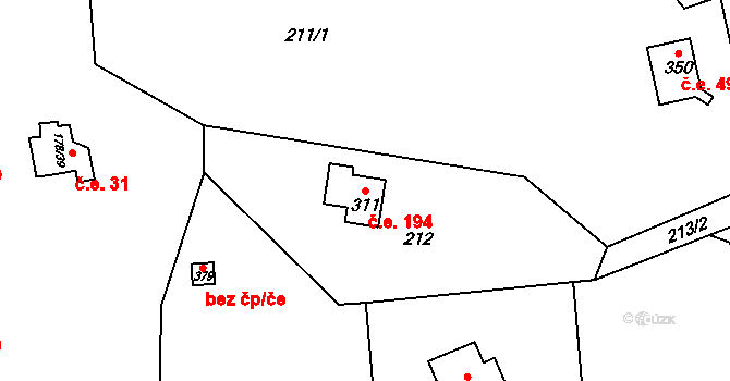 Kamenný Přívoz 194 na parcele st. 311 v KÚ Kamenný Přívoz, Katastrální mapa
