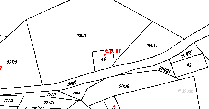 Svojkov 87 na parcele st. 44 v KÚ Svojkov, Katastrální mapa