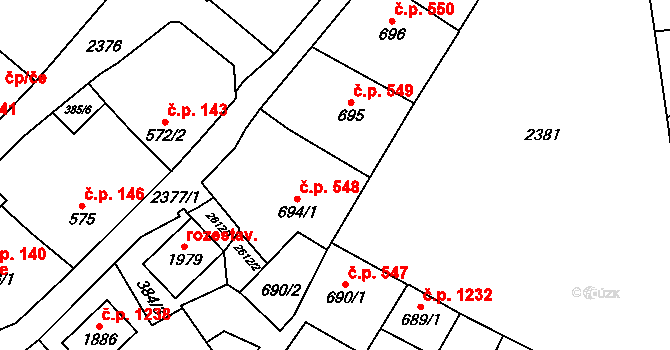 Polná 548 na parcele st. 694/1 v KÚ Polná, Katastrální mapa
