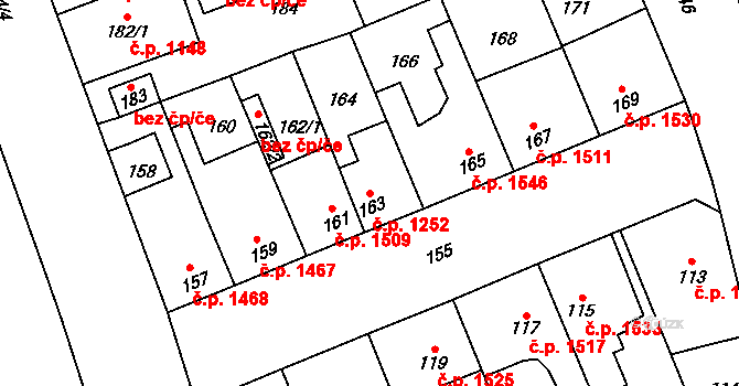 Kročehlavy 1252, Kladno na parcele st. 163 v KÚ Kročehlavy, Katastrální mapa