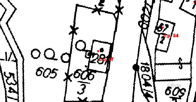 Vesec 47, Mírová pod Kozákovem na parcele st. 281 v KÚ Vesec pod Kozákovem, Katastrální mapa