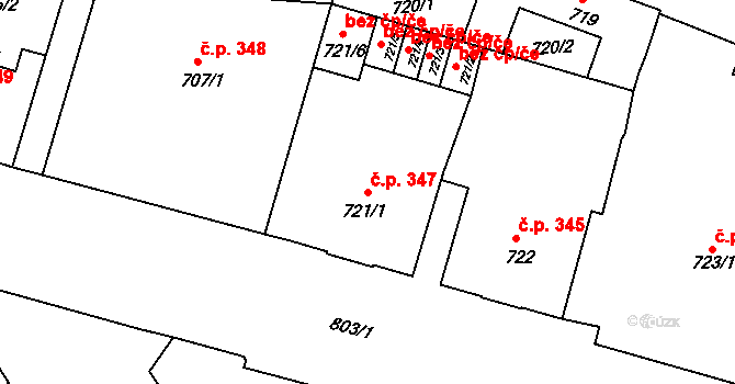 Děčín IV-Podmokly 347, Děčín na parcele st. 721/1 v KÚ Podmokly, Katastrální mapa