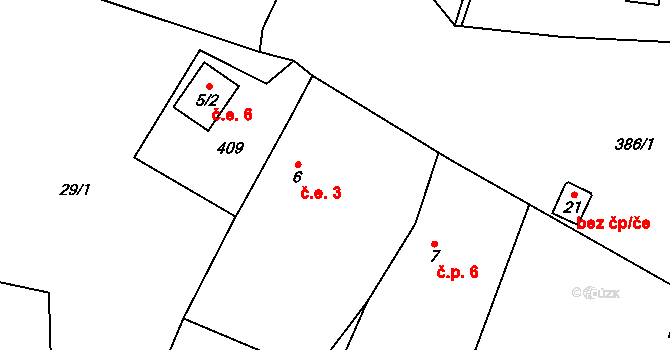 Horní Plezom 3, Ošelín na parcele st. 6 v KÚ Horní Plezom, Katastrální mapa