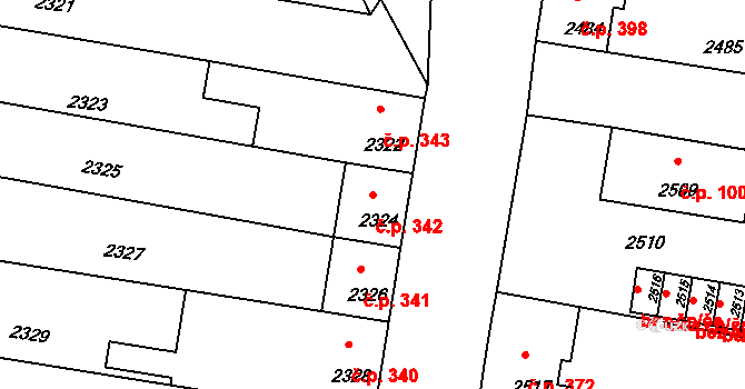 Mimoň I 342, Mimoň na parcele st. 2324 v KÚ Mimoň, Katastrální mapa