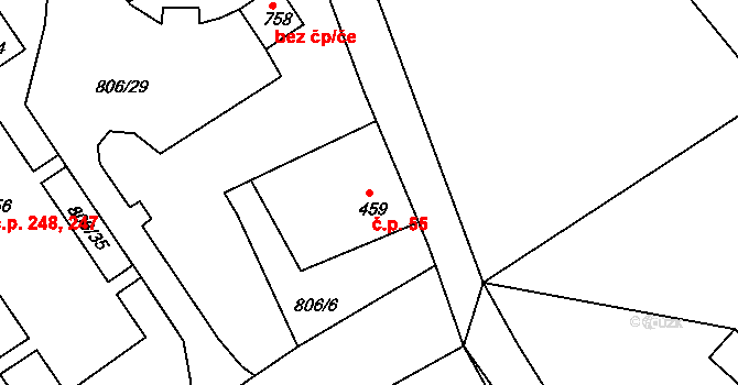Děčín IX-Bynov 55, Děčín na parcele st. 459 v KÚ Bynov, Katastrální mapa