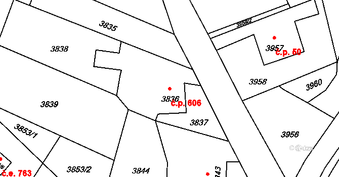 Lutyně 606, Orlová na parcele st. 3836 v KÚ Horní Lutyně, Katastrální mapa