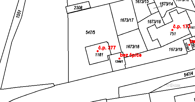 Prachatice II 377, Prachatice na parcele st. 1181 v KÚ Prachatice, Katastrální mapa