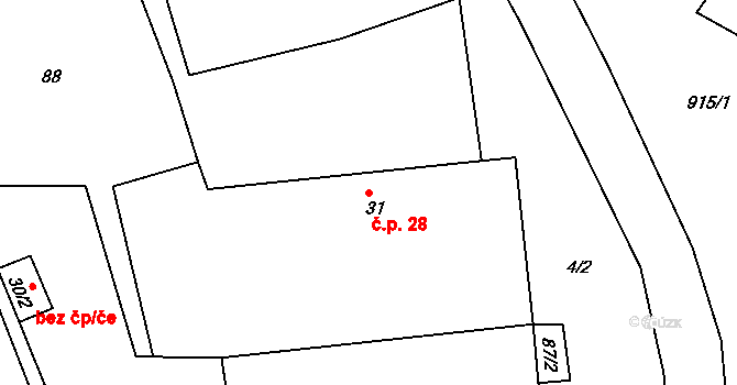 Lázy 28, Městečko Trnávka na parcele st. 31 v KÚ Lázy, Katastrální mapa