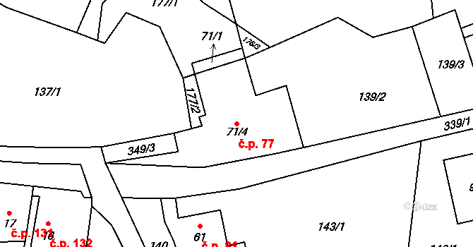 Rozhraní 77 na parcele st. 71/4 v KÚ Bradlné, Katastrální mapa