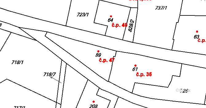 Bezdědovice 47 na parcele st. 89 v KÚ Bezdědovice, Katastrální mapa