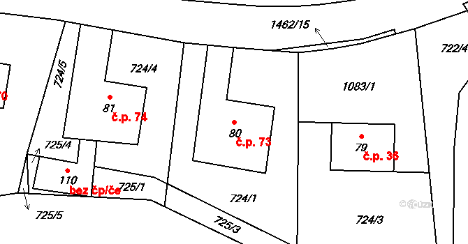 Číhalín 73 na parcele st. 80 v KÚ Číhalín, Katastrální mapa