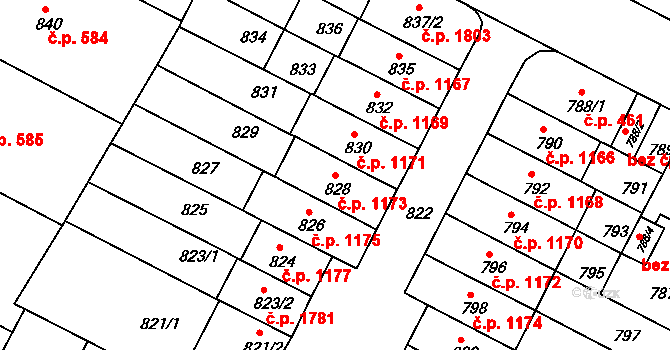 Černá Pole 1173, Brno na parcele st. 828 v KÚ Černá Pole, Katastrální mapa