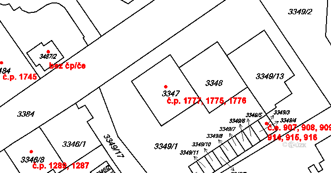 Černá Pole 1775,1776,1777, Brno na parcele st. 3349/13 v KÚ Černá Pole, Katastrální mapa