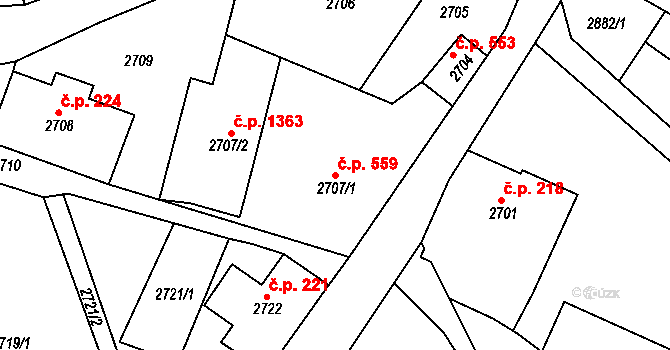 Smržovka 559 na parcele st. 2707/1 v KÚ Smržovka, Katastrální mapa