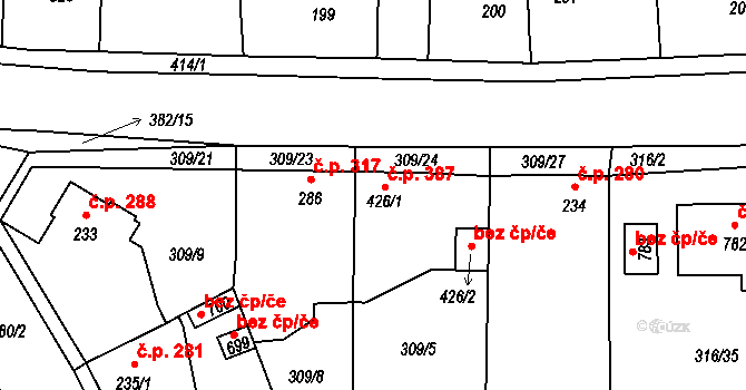 Černčice 387 na parcele st. 426/1 v KÚ Černčice u Loun, Katastrální mapa