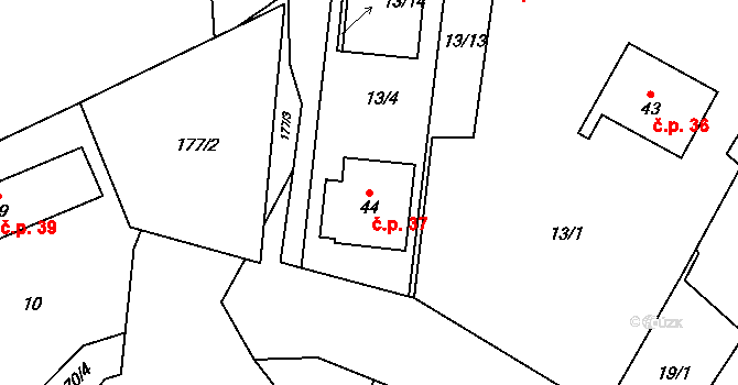 Stvolová 37 na parcele st. 44 v KÚ Stvolová, Katastrální mapa