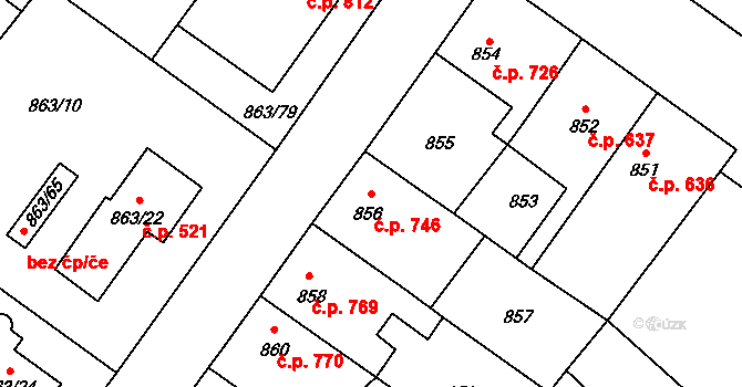 Pelhřimov 746 na parcele st. 856 v KÚ Pelhřimov, Katastrální mapa