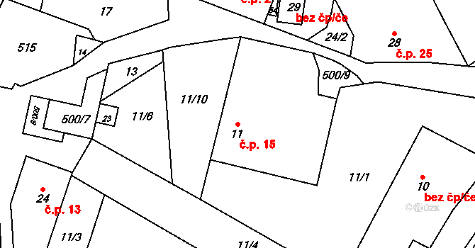 Babolky 15, Letovice na parcele st. 11 v KÚ Babolky, Katastrální mapa