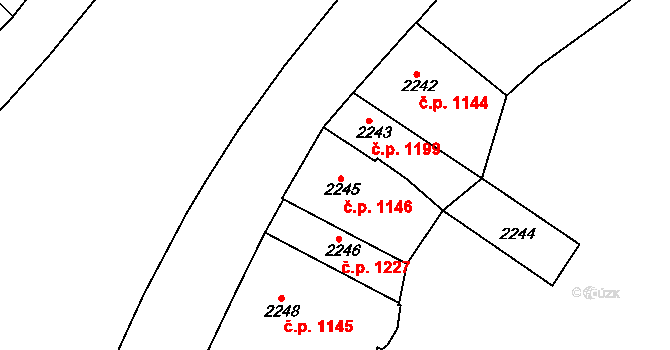 Teplice 1146 na parcele st. 2245 v KÚ Teplice, Katastrální mapa