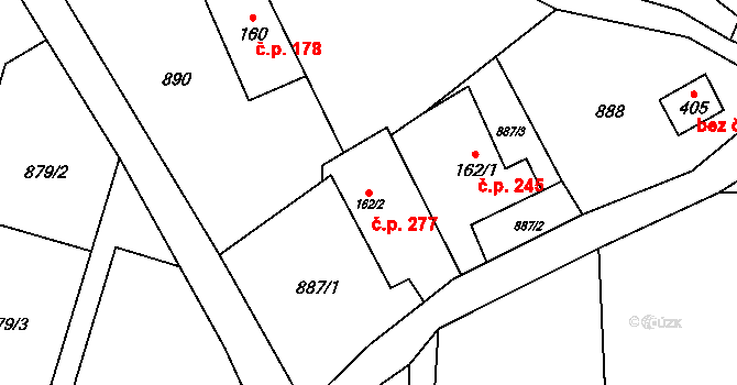 Huntířov 277, Vítězná na parcele st. 162/2 v KÚ Huntířov, Katastrální mapa