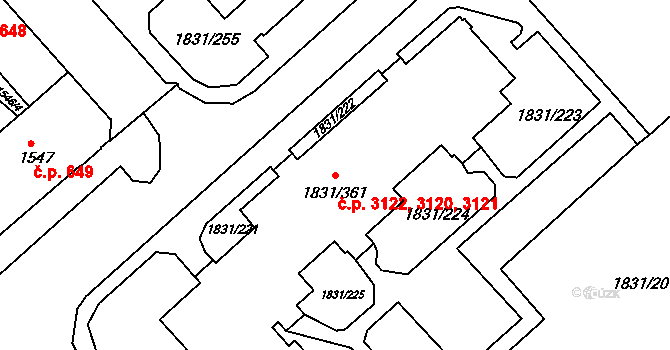 Frýdek 3120,3121,3122, Frýdek-Místek na parcele st. 1831/361 v KÚ Frýdek, Katastrální mapa