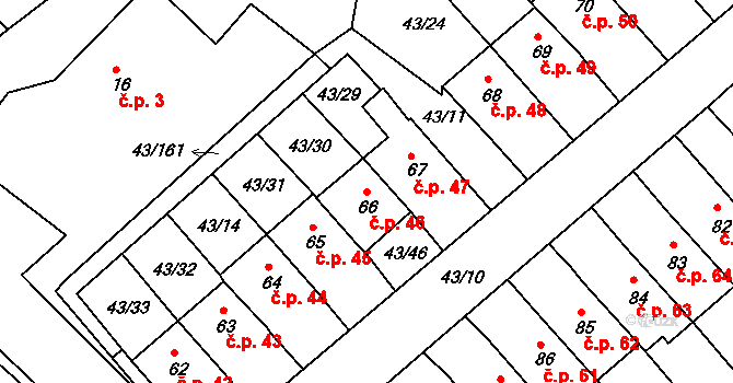 Třebeň 46 na parcele st. 66 v KÚ Třebeň, Katastrální mapa