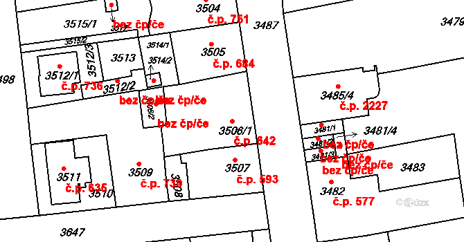 Sokolov 642 na parcele st. 3506/1 v KÚ Sokolov, Katastrální mapa