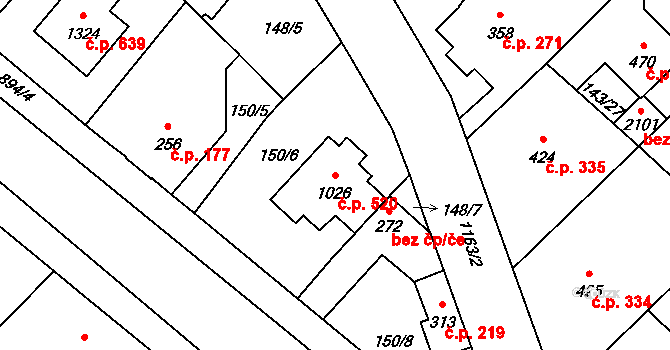 Úšovice 520, Mariánské Lázně na parcele st. 1026 v KÚ Úšovice, Katastrální mapa