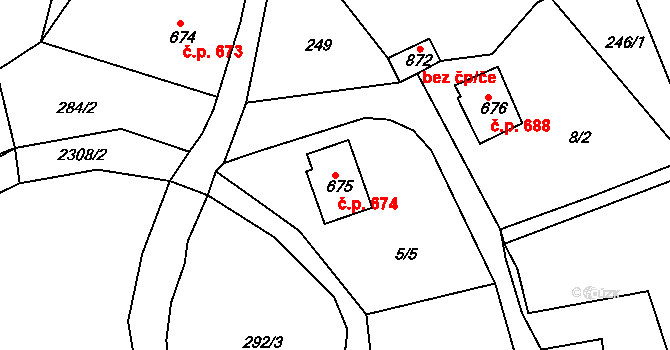 Bublava 674 na parcele st. 675 v KÚ Bublava, Katastrální mapa
