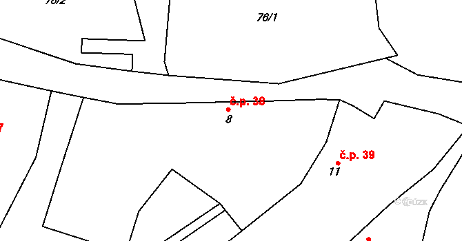 Nesměň 38, Zásmuky na parcele st. 8 v KÚ Nesměň u Zásmuk, Katastrální mapa