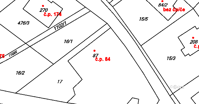 Semechnice 84 na parcele st. 87 v KÚ Semechnice, Katastrální mapa