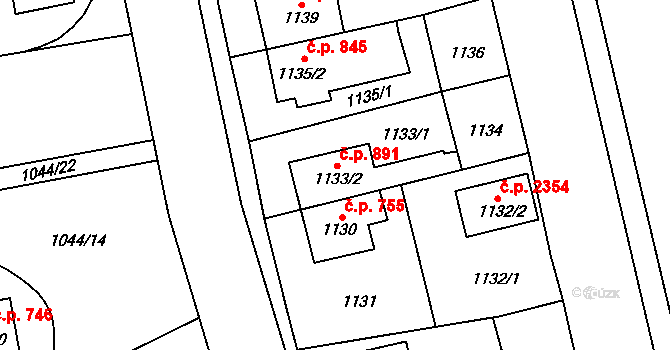 Chodov 891, Praha na parcele st. 1133/2 v KÚ Chodov, Katastrální mapa