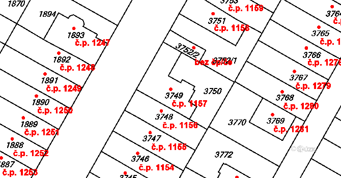 Dejvice 1157, Praha na parcele st. 3749 v KÚ Dejvice, Katastrální mapa