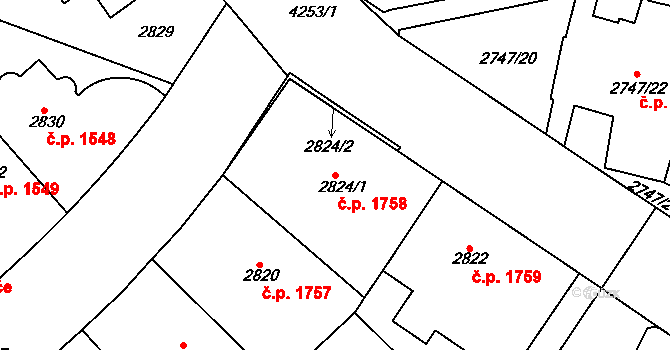 Dejvice 1758, Praha na parcele st. 2824/1 v KÚ Dejvice, Katastrální mapa